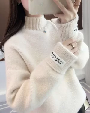 2021 Autumn Winter Thick Sweater Women Knitted Pullover Sweater Long Sleeve Turtleneck Losse Jumper Warm Pull Femme Black Green