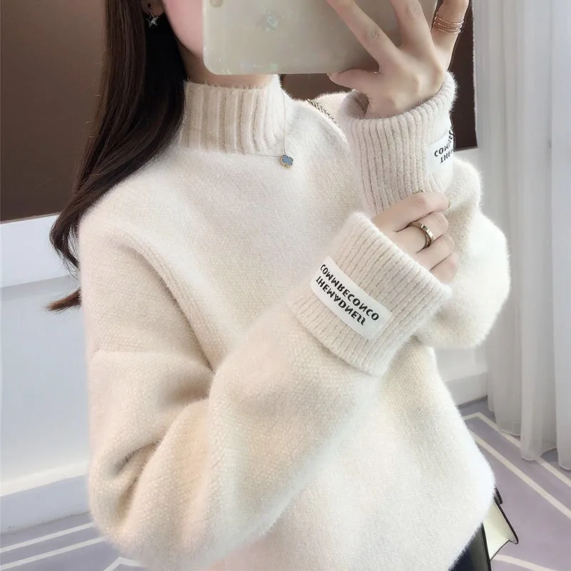 2021 Autumn Winter Thick Sweater Women Knitted Pullover Sweater Long Sleeve Turtleneck Losse Jumper Warm Pull Femme Black Green