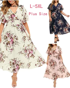 Fashion Plus Size 3XL 4XL 5XL Women Dress Floral Chiffon Flower Dress Bohemian Beach Summer Dresses Urban Gypsy Ropa Vestidos