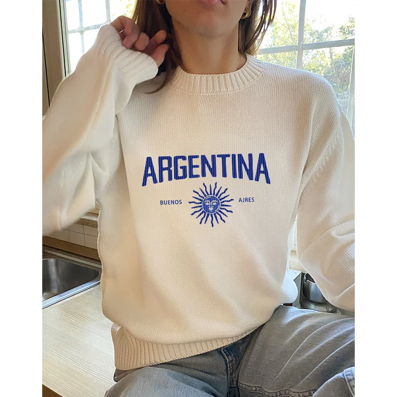 2024 Autumn New Sweaters ARGENTIAN Graphic Retro Causal Pullovers Long Sleeve Y2K Punk Streetwear Women Korean Style Sweater Top